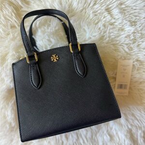 Tory Burch micro Emerson black Saffiano leather Tote Bag crossbody
